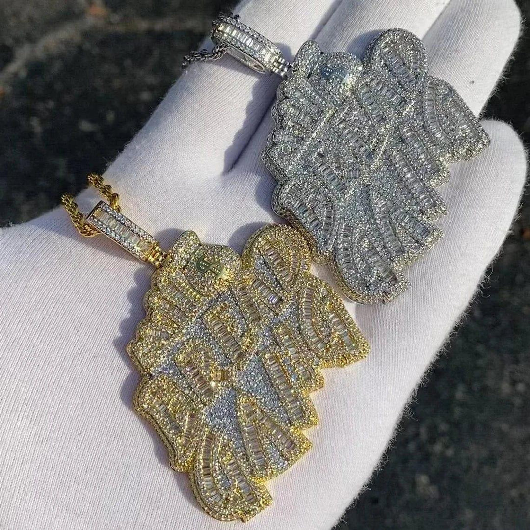 BREAD GANG MONEY BAG MOISSANITE BAGUETTE & ROUND DIAMOND ICED OUT PENDANT