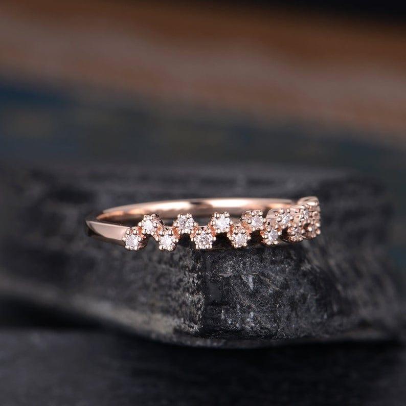 CLUSTER MOISSANITE ROSE GOLD BEADED HALF ETERNITY STACKING MATCHING BRIDAL WEDDING BAND