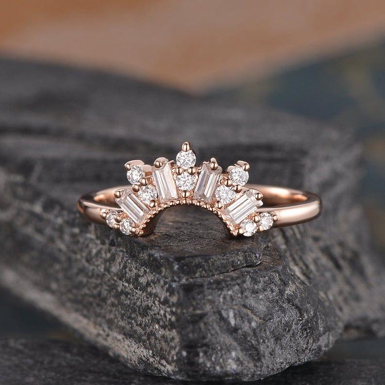 CURVED ROSE GOLD CHEVRON CUSTOM MADE BAGUETTE CUT CLUSTER MOISSANITE WEDDING BAND