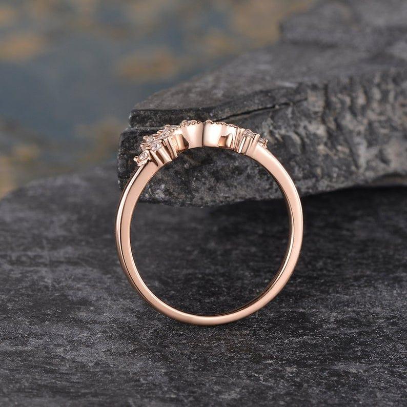 CURVED ROSE GOLD CHEVRON CUSTOM MADE BAGUETTE CUT CLUSTER MOISSANITE WEDDING BAND