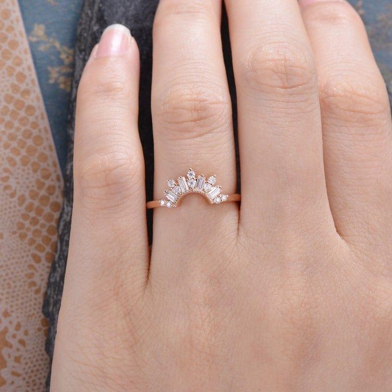 CURVED ROSE GOLD CHEVRON CUSTOM MADE BAGUETTE CUT CLUSTER MOISSANITE WEDDING BAND