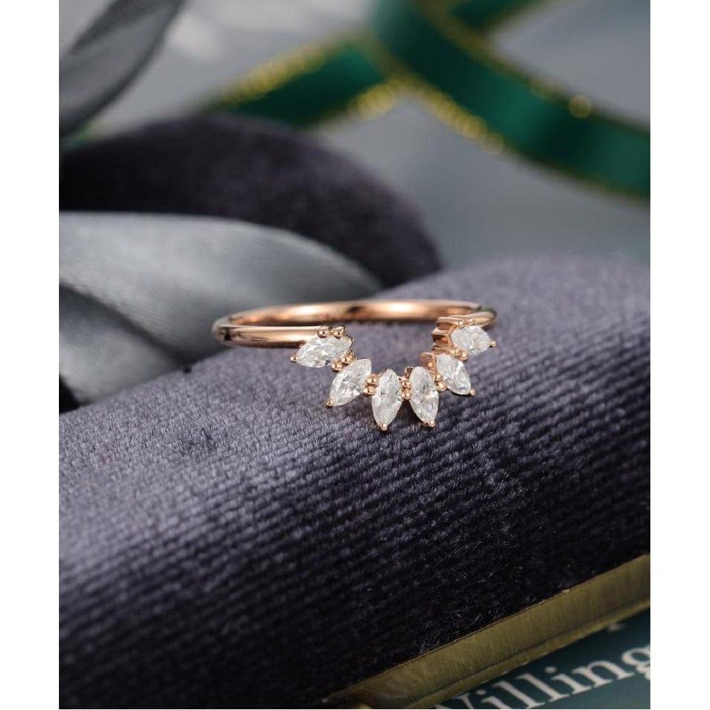 CURVED ROSE GOLD VINTAGE MARQUISE CUT STACKING BRIDAL MOISSANITE WEDDING BAND