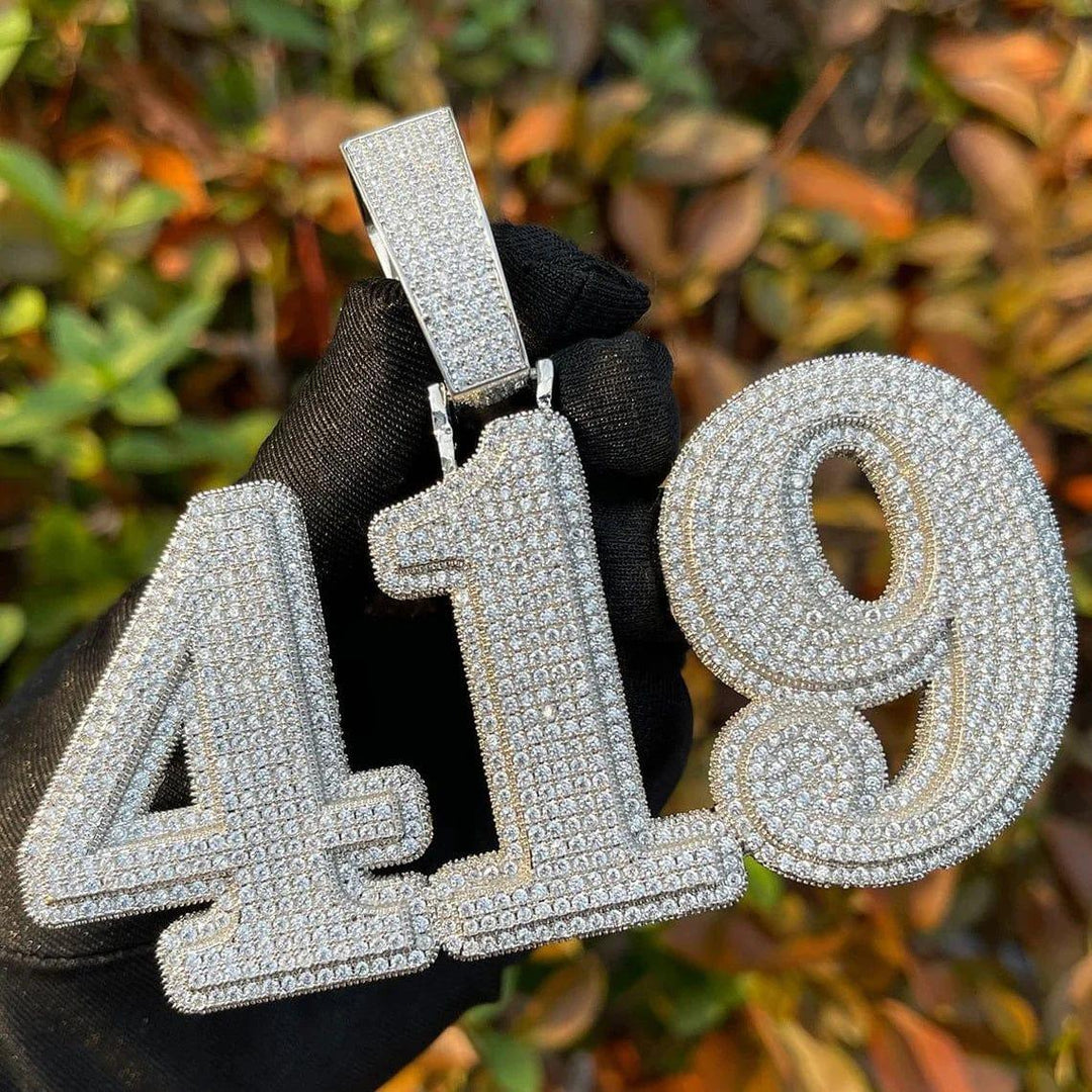 CUSTOM NUMBER VVS MOISSANITE HIP HOP RAPPER ICED OUT PENDANT