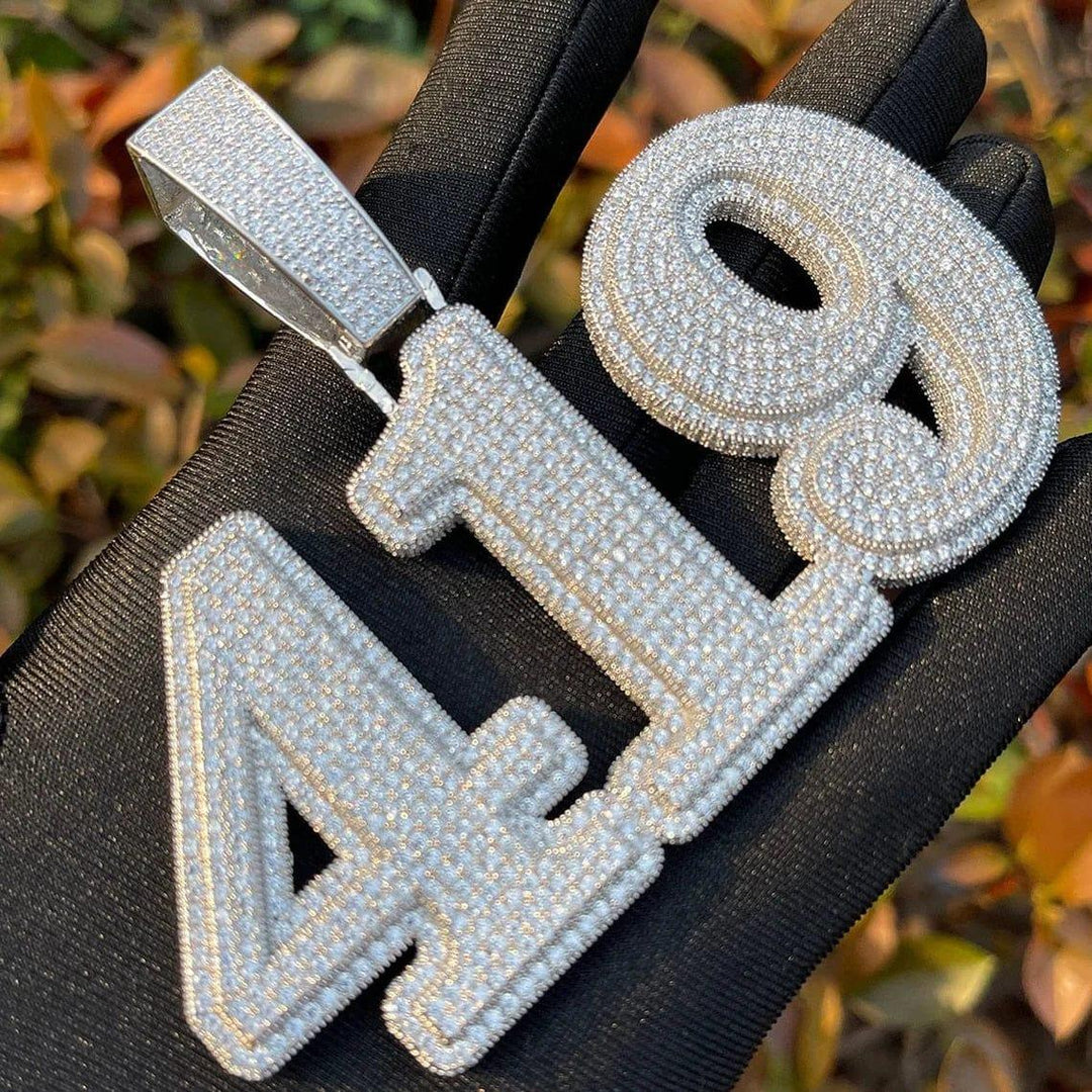 CUSTOM NUMBER VVS MOISSANITE HIP HOP RAPPER ICED OUT PENDANT