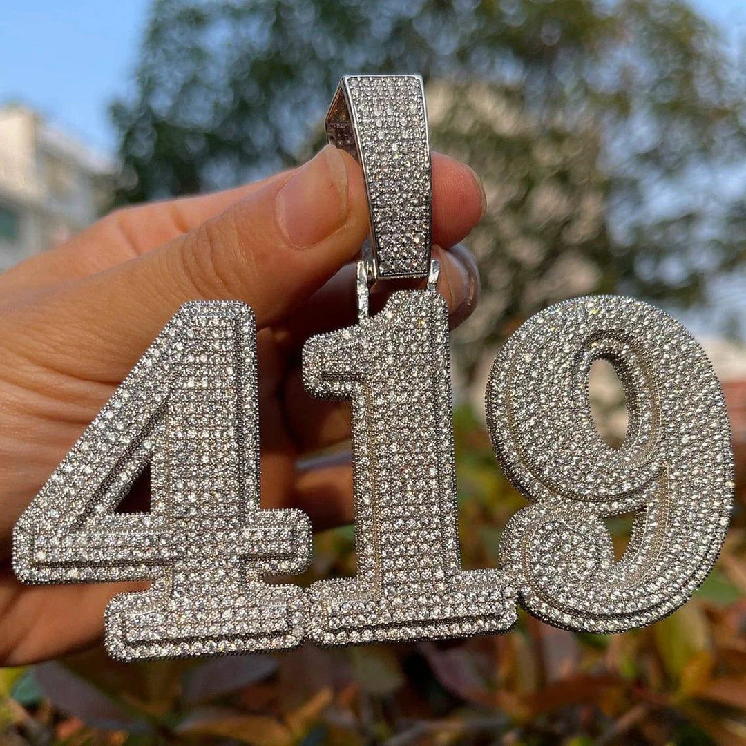 CUSTOM NUMBER VVS MOISSANITE HIP HOP RAPPER ICED OUT PENDANT