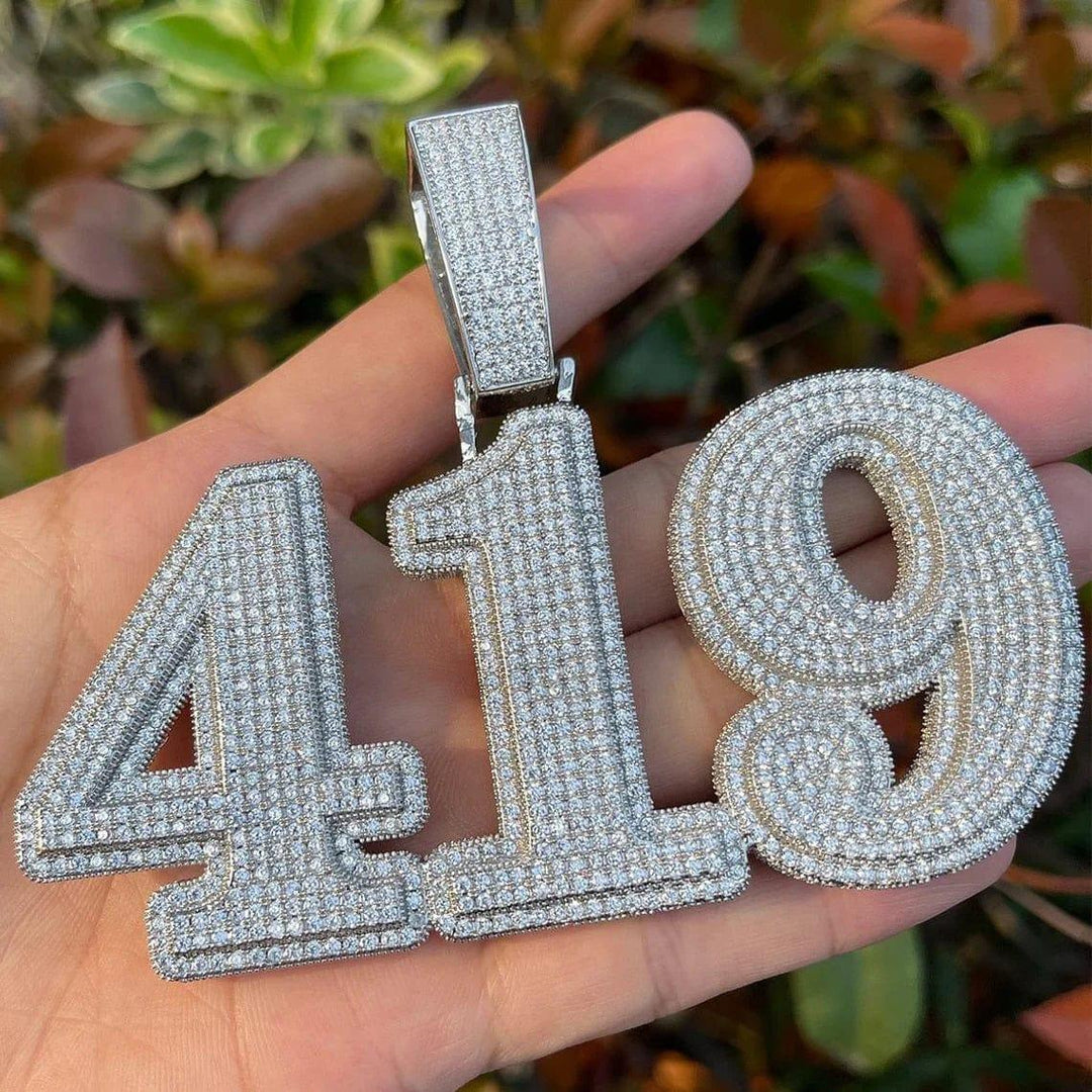 CUSTOM NUMBER VVS MOISSANITE HIP HOP RAPPER ICED OUT PENDANT