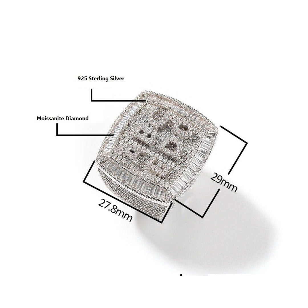 CUSTOMIZE ICED OUT MINI LETTER HIP HOP MOISSANITE INLAID PERSONALITY SQUARE RING