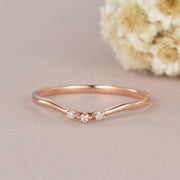 DAINTY ROSE GOLD MATCHING THREE STONE MOISSANITE WEDDING BAND GIFT FOR WOMEN