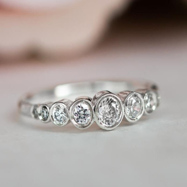 DELICATE BEZEL SET MOISSANITE DIAMOND WHITE GOLD ENGAGEMENT WEDDING STACKING RING