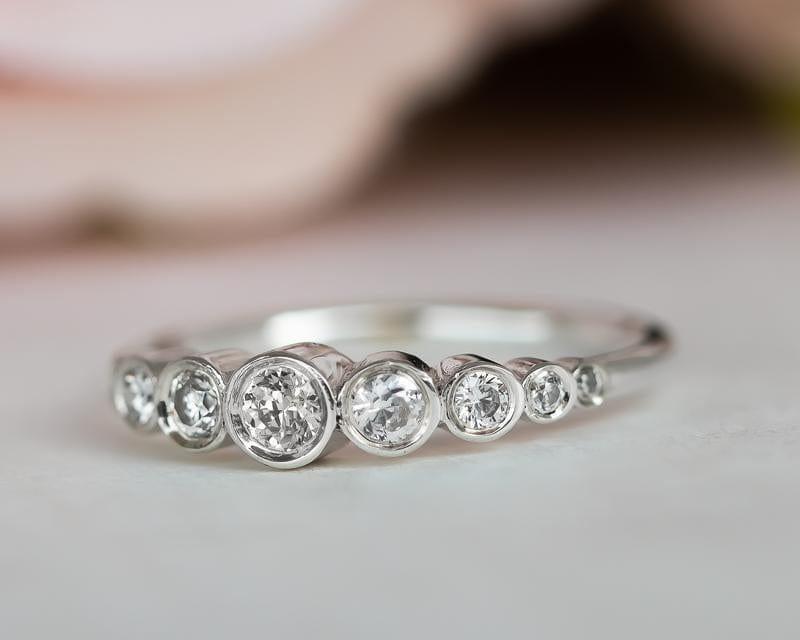 DELICATE BEZEL SET MOISSANITE DIAMOND WHITE GOLD ENGAGEMENT WEDDING STACKING RING