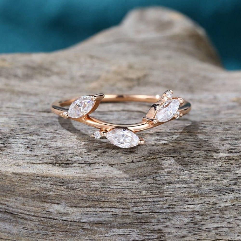 DELICATE ROSE GOLD WEDDING PROMISE ANNIVERSARY MARQUISE MOISSANITE BAND RING