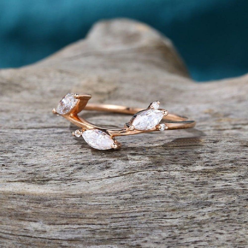 DELICATE ROSE GOLD WEDDING PROMISE ANNIVERSARY MARQUISE MOISSANITE BAND RING