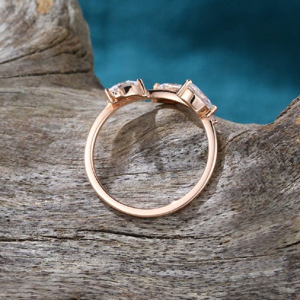 DELICATE ROSE GOLD WEDDING PROMISE ANNIVERSARY MARQUISE MOISSANITE BAND RING