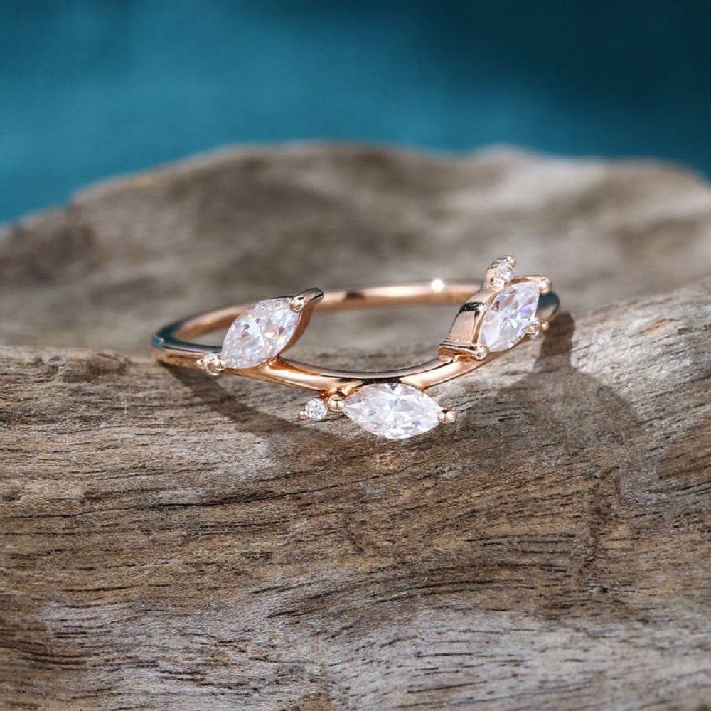 DELICATE ROSE GOLD WEDDING PROMISE ANNIVERSARY MARQUISE MOISSANITE BAND RING