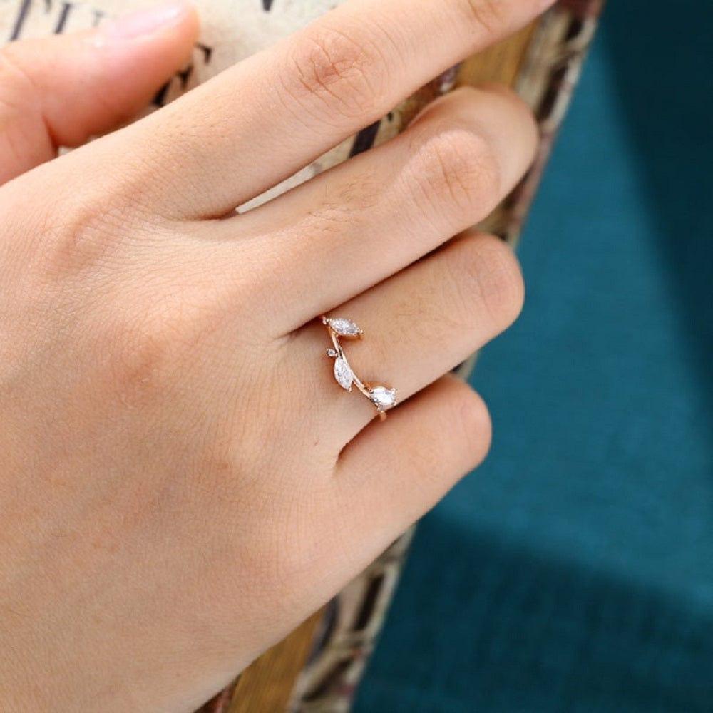 DELICATE ROSE GOLD WEDDING PROMISE ANNIVERSARY MARQUISE MOISSANITE BAND RING