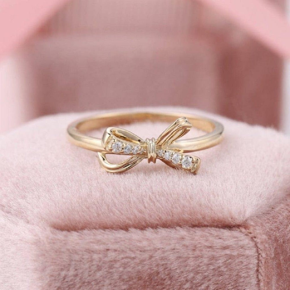 DELICATE SPARKLING BOW DAINTY RIBBON TIE FRIENDSHIP DIAMOND MOISSANITE PROMISE RING