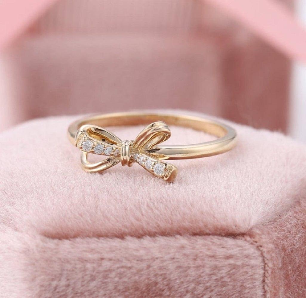 DELICATE SPARKLING BOW DAINTY RIBBON TIE FRIENDSHIP DIAMOND MOISSANITE PROMISE RING