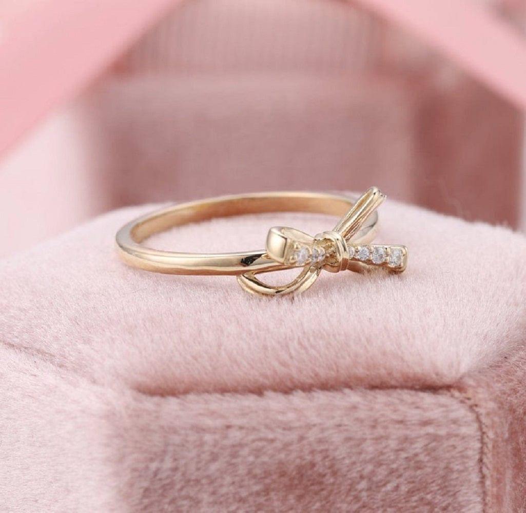 DELICATE SPARKLING BOW DAINTY RIBBON TIE FRIENDSHIP DIAMOND MOISSANITE PROMISE RING