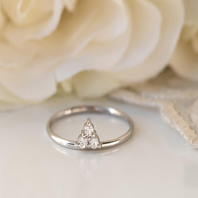 DELICATE TRIANGLE THREE STONE MOISSANITE ANNIVERSARY RING BAND FOR GIFT