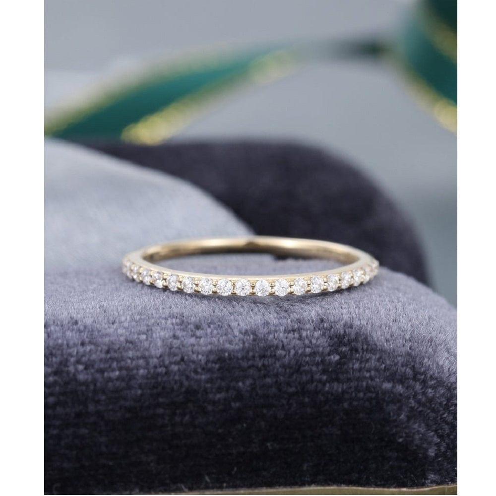 DELICATE YELLOW GOLD HALF ETERNITY STACKING MOISSANITE DIAMOND BRIDAL WEDDING BAND