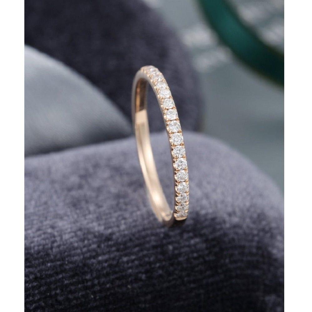 DELICATE YELLOW GOLD HALF ETERNITY STACKING MOISSANITE DIAMOND BRIDAL WEDDING BAND