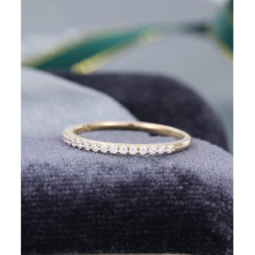 DELICATE YELLOW GOLD HALF ETERNITY STACKING MOISSANITE DIAMOND BRIDAL WEDDING BAND