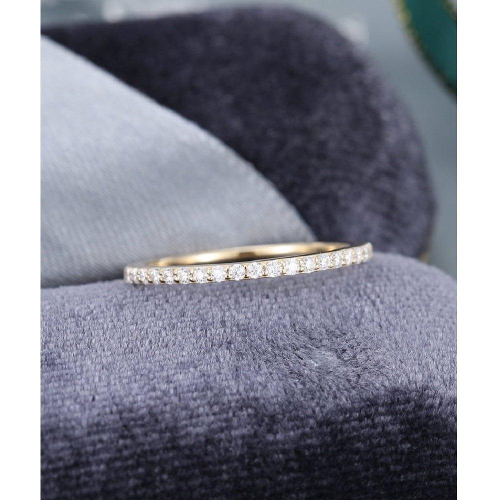 DELICATE YELLOW GOLD HALF ETERNITY STACKING MOISSANITE DIAMOND BRIDAL WEDDING BAND