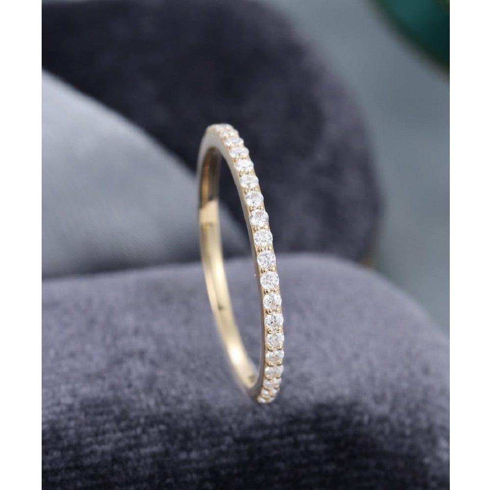 DELICATE YELLOW GOLD HALF ETERNITY STACKING MOISSANITE DIAMOND BRIDAL WEDDING BAND