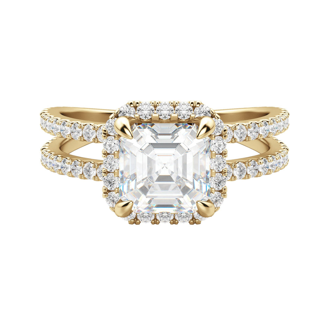 DUET HALO ASSCHER CUT MOISSANITE ENGAGEMENT RING