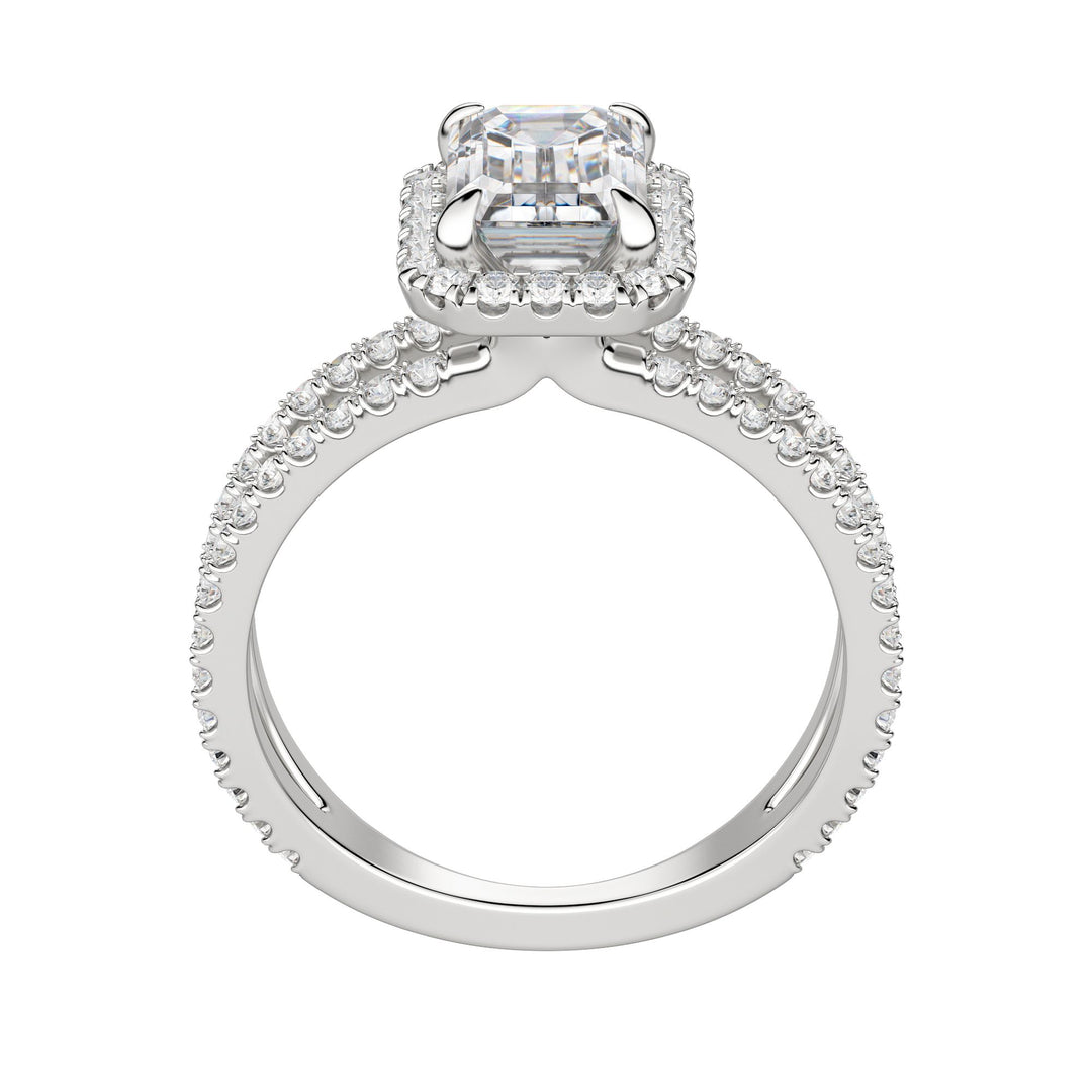 DUET HALO EMERALD CUT MOISSANITE ENGAGEMENT RING