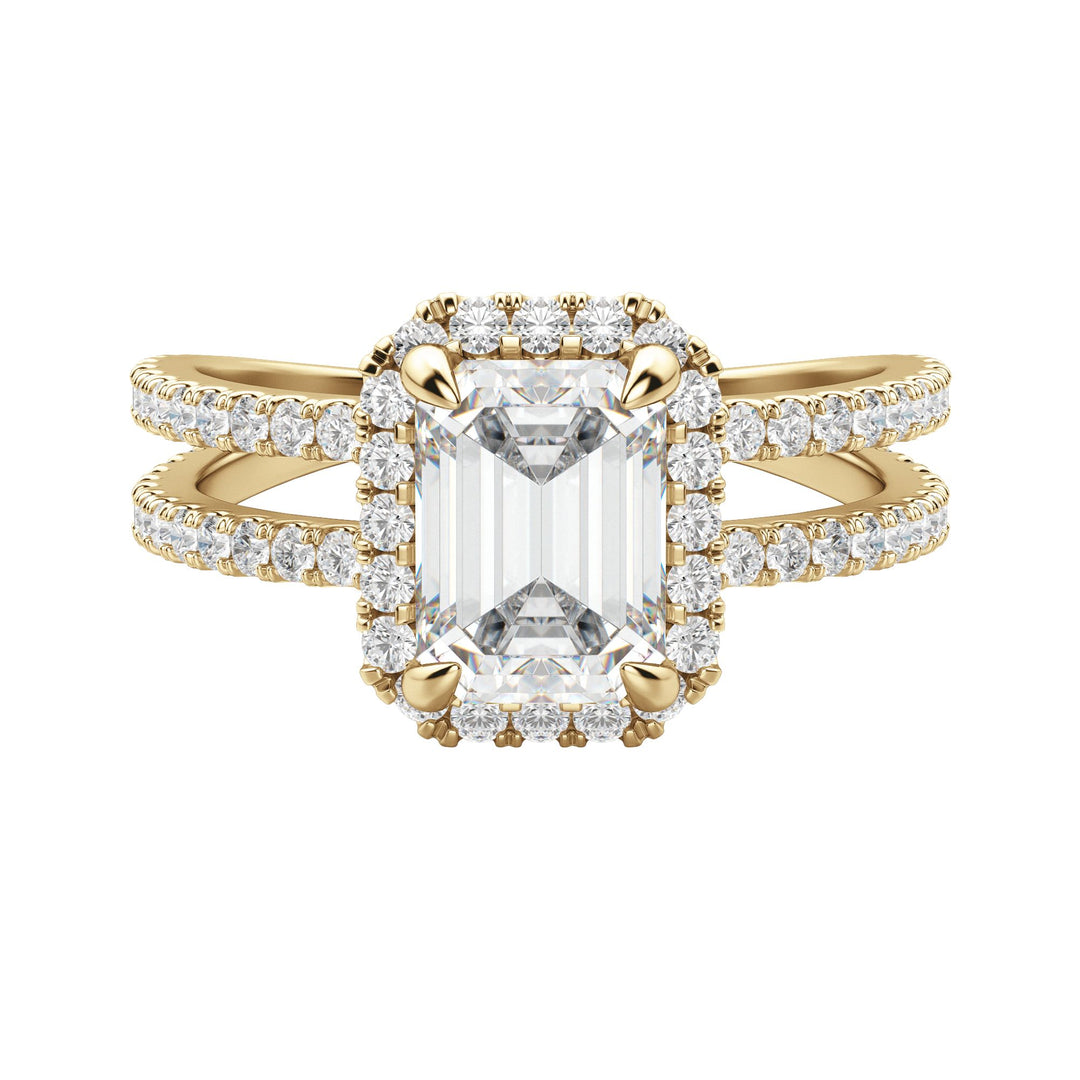 DUET HALO EMERALD CUT MOISSANITE ENGAGEMENT RING