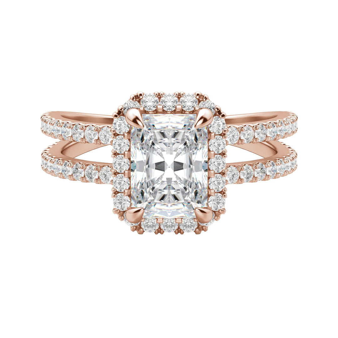 DUET HALO RADIANT CUT MOISSANITE ENGAGEMENT RING