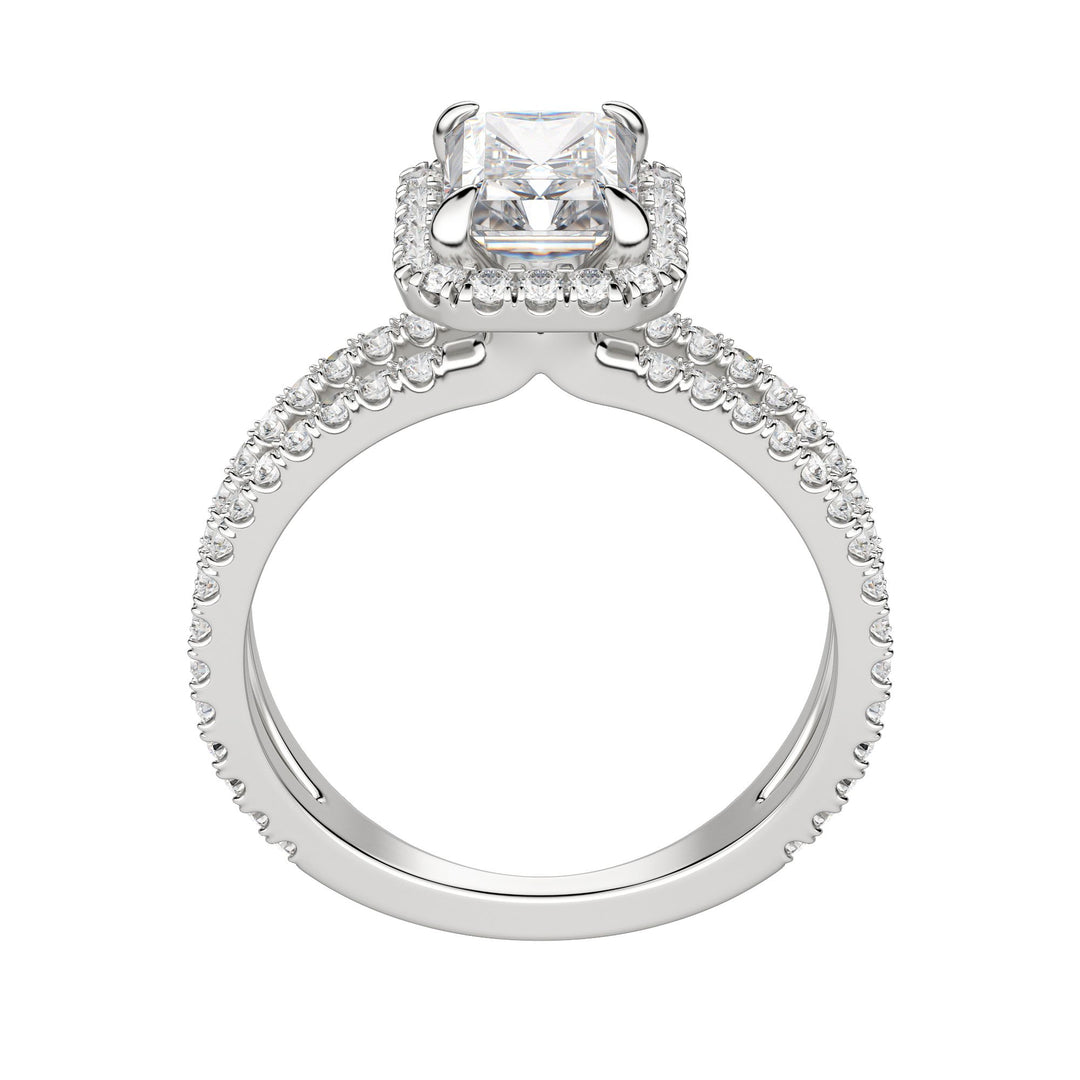 DUET HALO RADIANT CUT MOISSANITE ENGAGEMENT RING