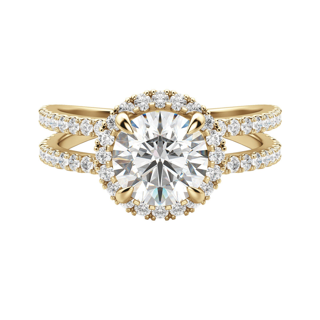 DUET HALO ROUND CUT MOISSANITE ENGAGEMENT RING