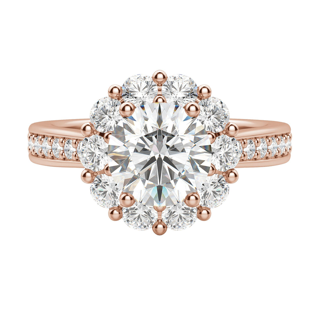 FAUN ACCENTED ROUND CUT MOISSANITE ENGAGEMENT RING