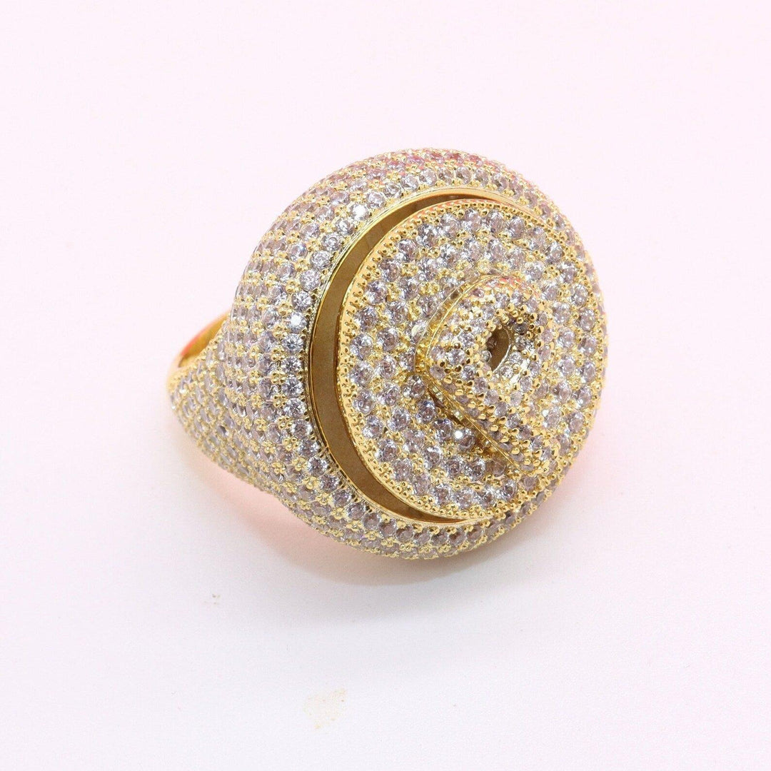 FULL ICED OUT MOISSANITE CUSTOM SPINNING INITIAL BUBBLE LETTER ROTATABLE PARTY RING