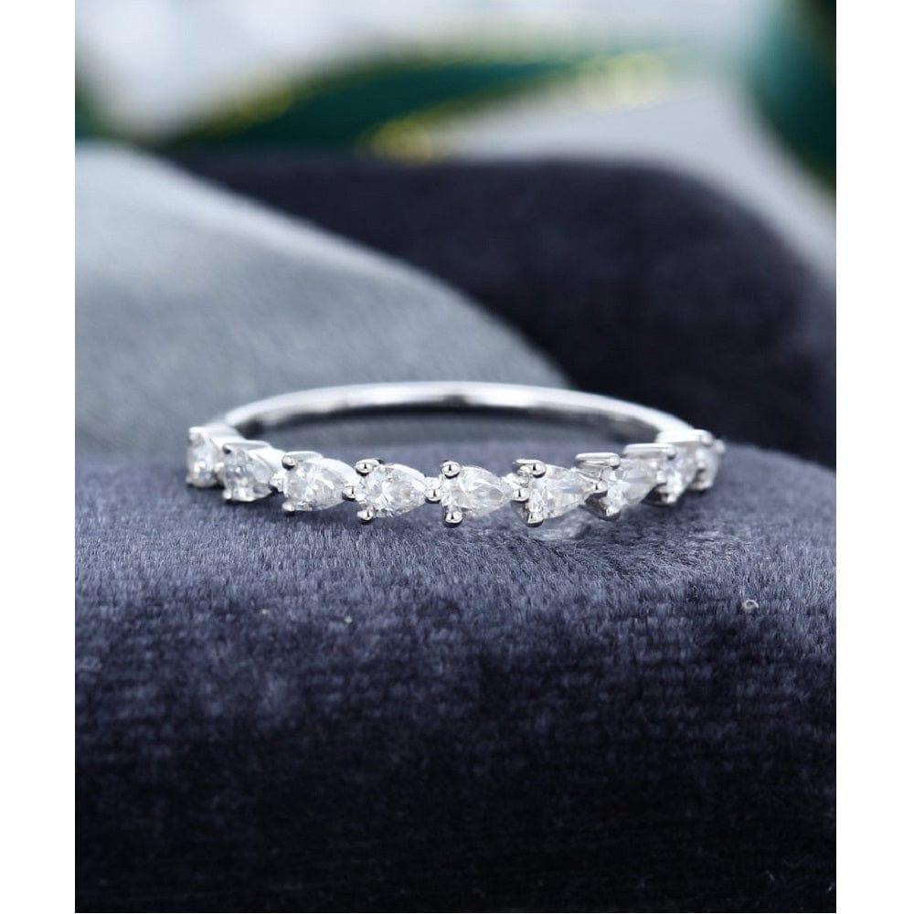 HALF ETERNITY WHITE GOLD PEAR CUT STACKING MATCHING UNIQUE MOISSANITE BAND