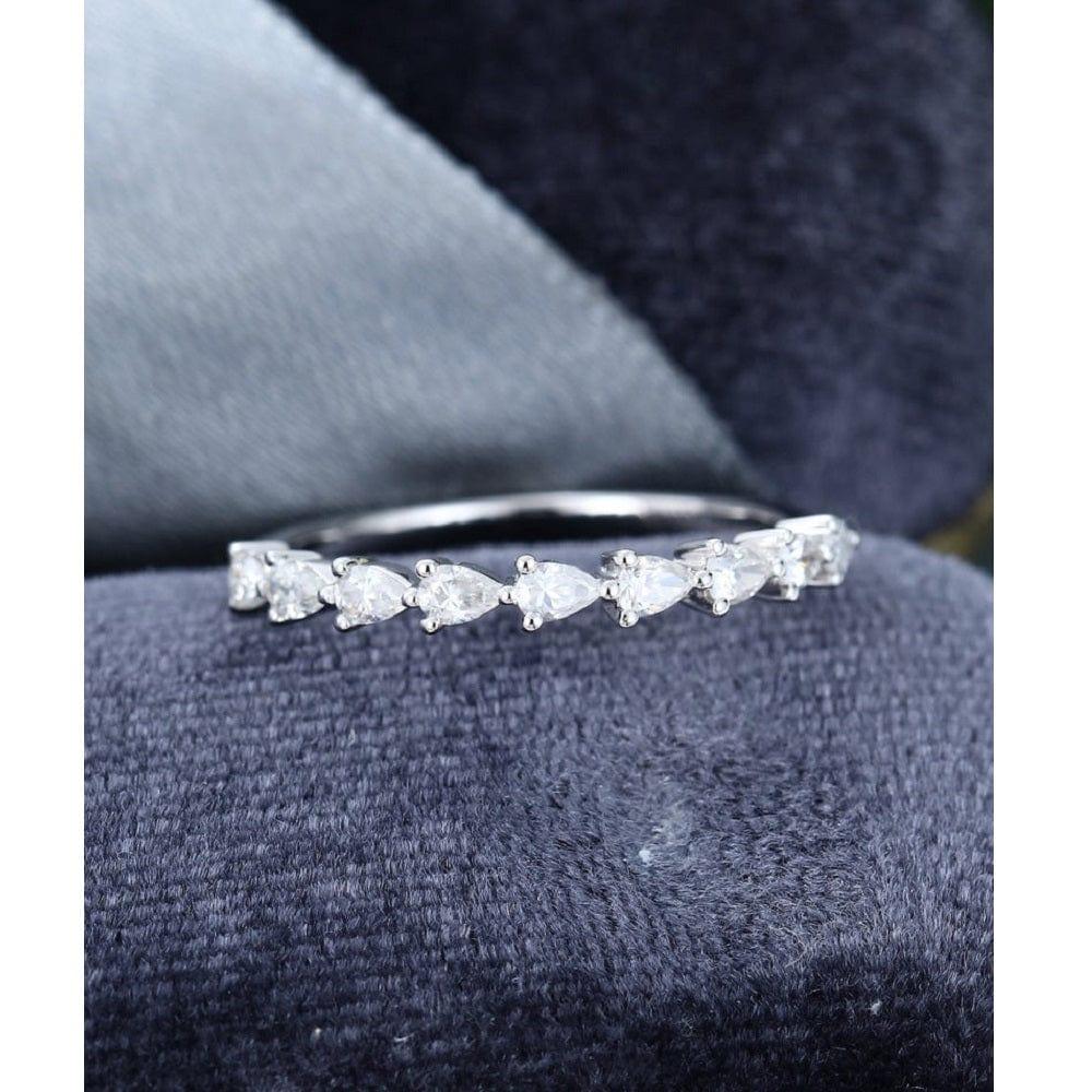 HALF ETERNITY WHITE GOLD PEAR CUT STACKING MATCHING UNIQUE MOISSANITE BAND