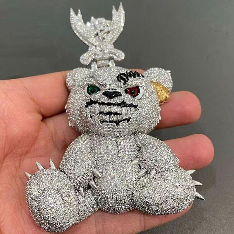 ICE OUT MOISSANITE 3D CARTOON BEAR HIP HOP JEWELRY PENDANT PASS TESTER