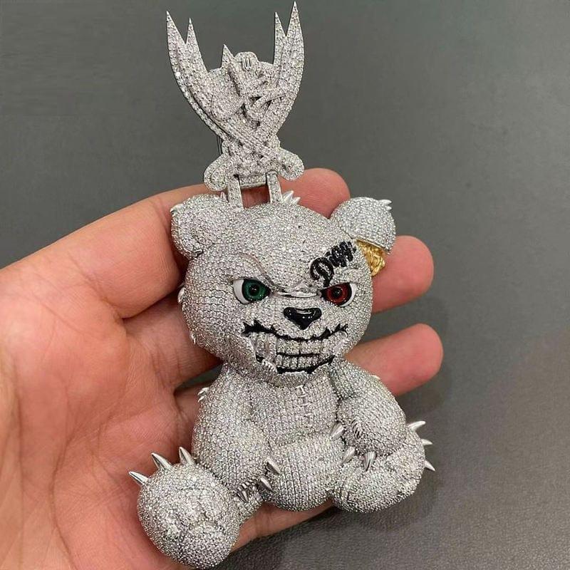 ICE OUT MOISSANITE 3D CARTOON BEAR HIP HOP JEWELRY PENDANT PASS TESTER