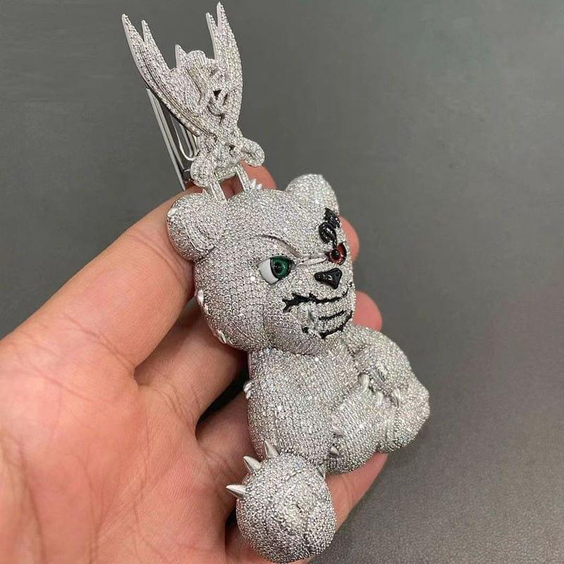 ICE OUT MOISSANITE 3D CARTOON BEAR HIP HOP JEWELRY PENDANT PASS TESTER