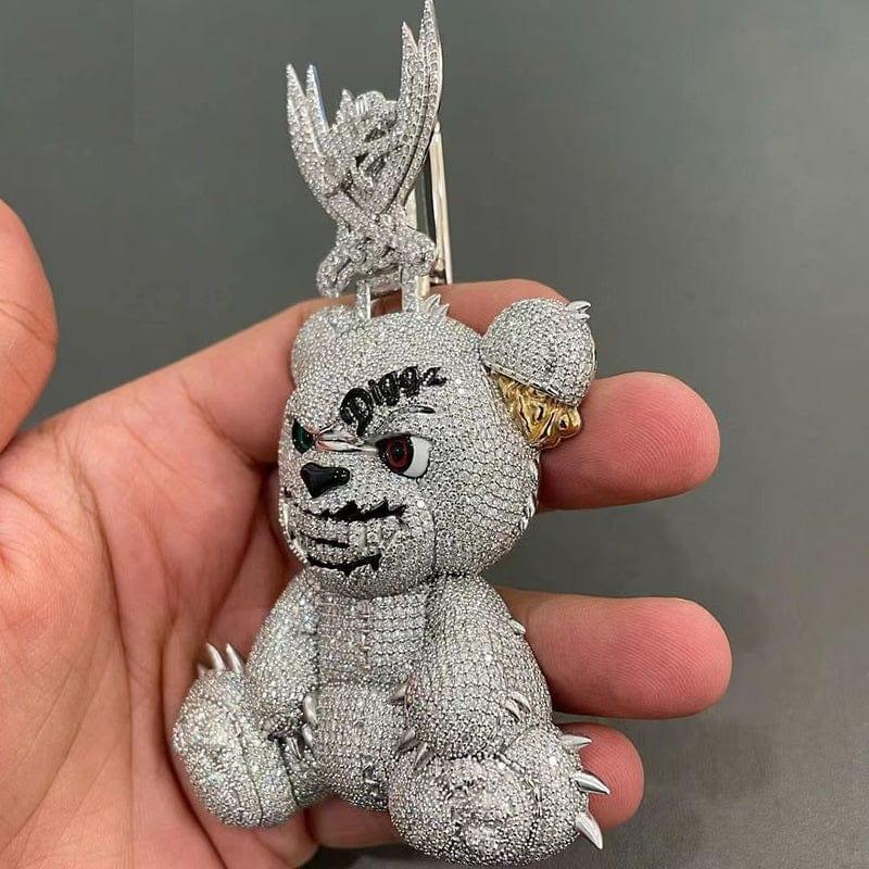 ICE OUT MOISSANITE 3D CARTOON BEAR HIP HOP JEWELRY PENDANT PASS TESTER