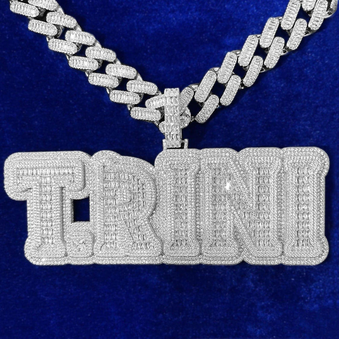 ICED OUT PERSONALIZED CUSTOM NAME BAGUETTE MOISSANITE HIP HOP PENDANT