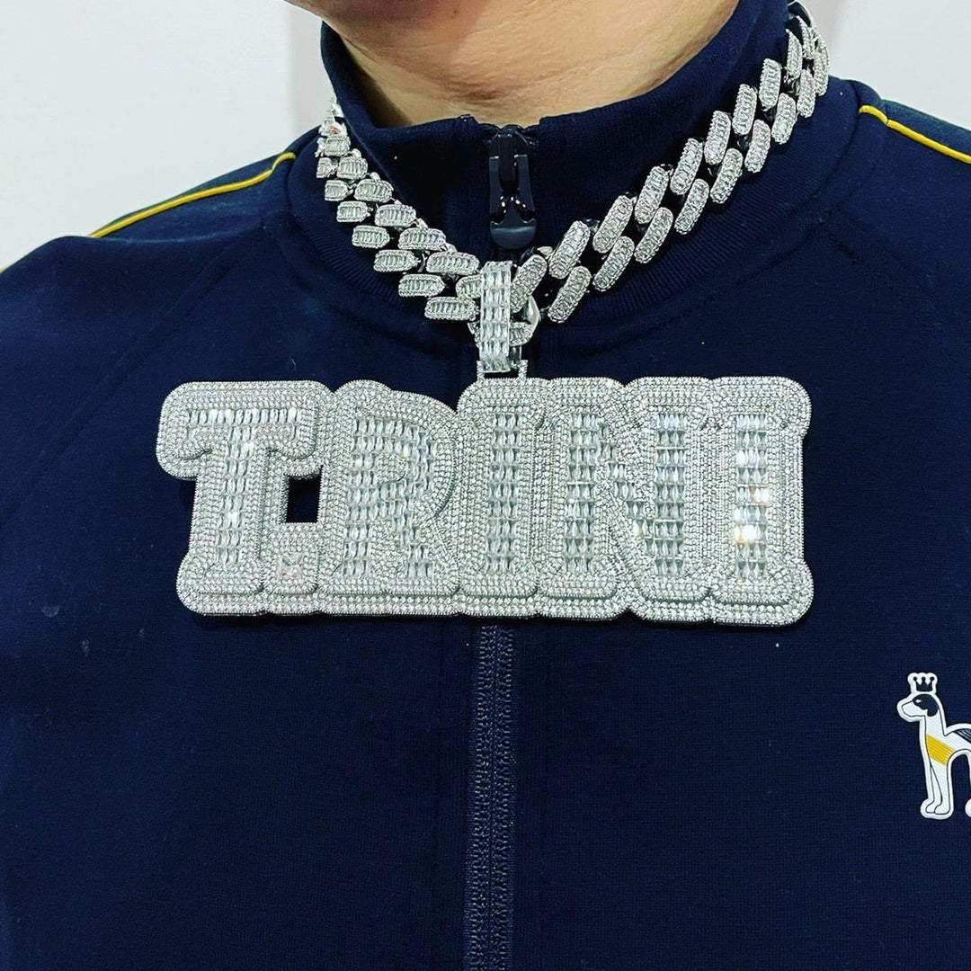 ICED OUT PERSONALIZED CUSTOM NAME BAGUETTE MOISSANITE HIP HOP PENDANT