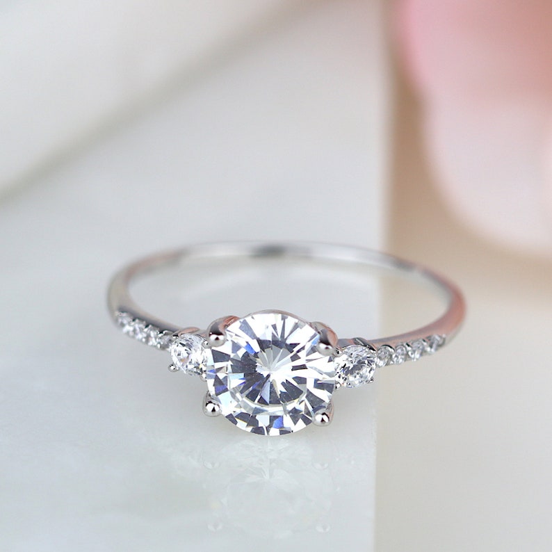 1ct Round Cut 3-Stone Sterling Silver Engagement Ring image 5