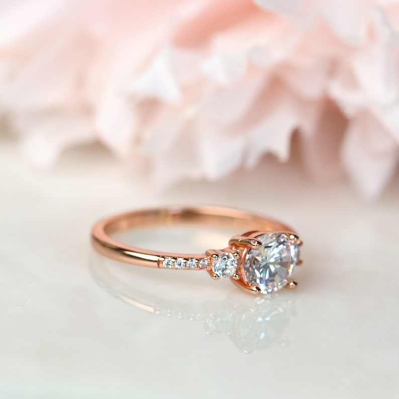 1ct Round Cut 3-Stone Sterling Silver Engagement Ring image 4