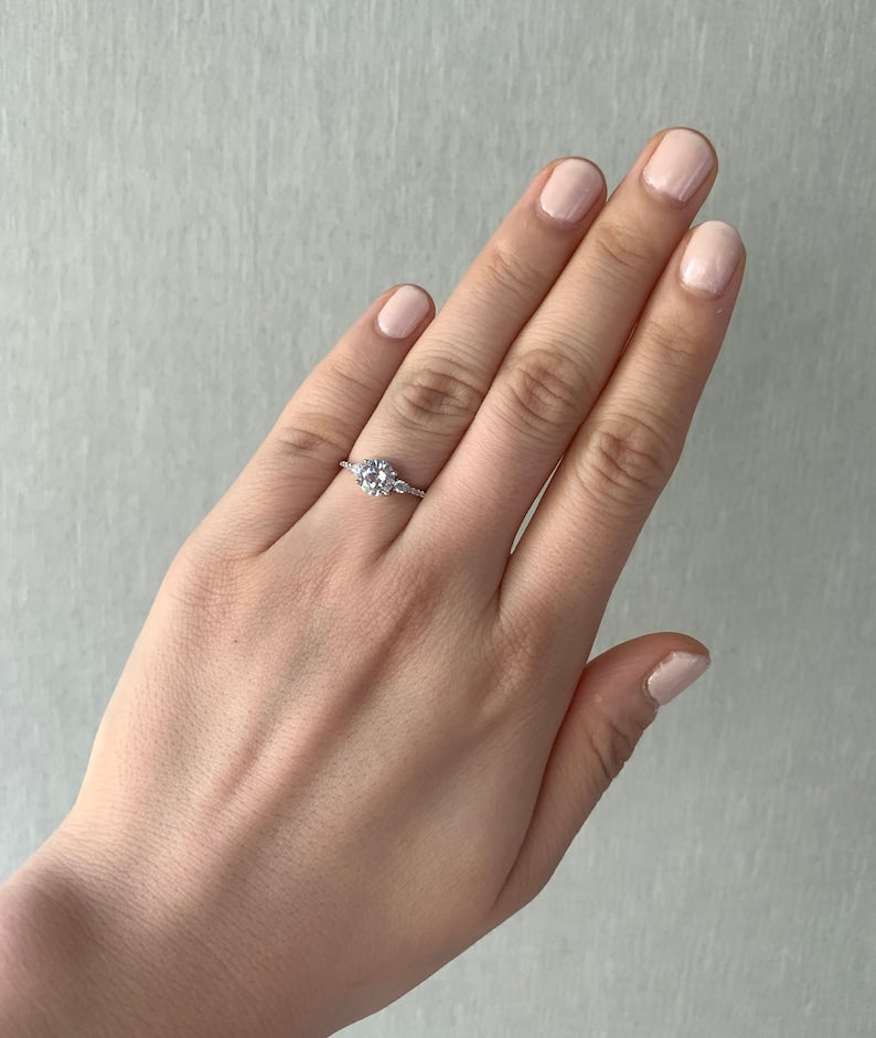 1ct Round Cut 3-Stone Sterling Silver Engagement Ring image 6