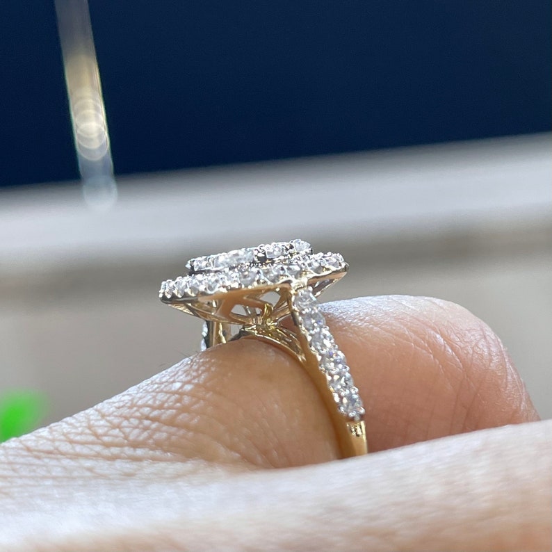 Cushion Diamond Ring, 14K White Gold Cushion Diamond Engagement Ring, Cushion Shape Engagement Ring Art Deco Antique image 4