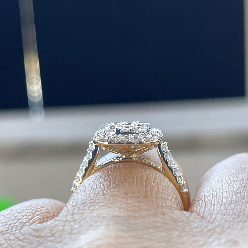Cushion Diamond Ring, 14K White Gold Cushion Diamond Engagement Ring, Cushion Shape Engagement Ring Art Deco Antique image 3