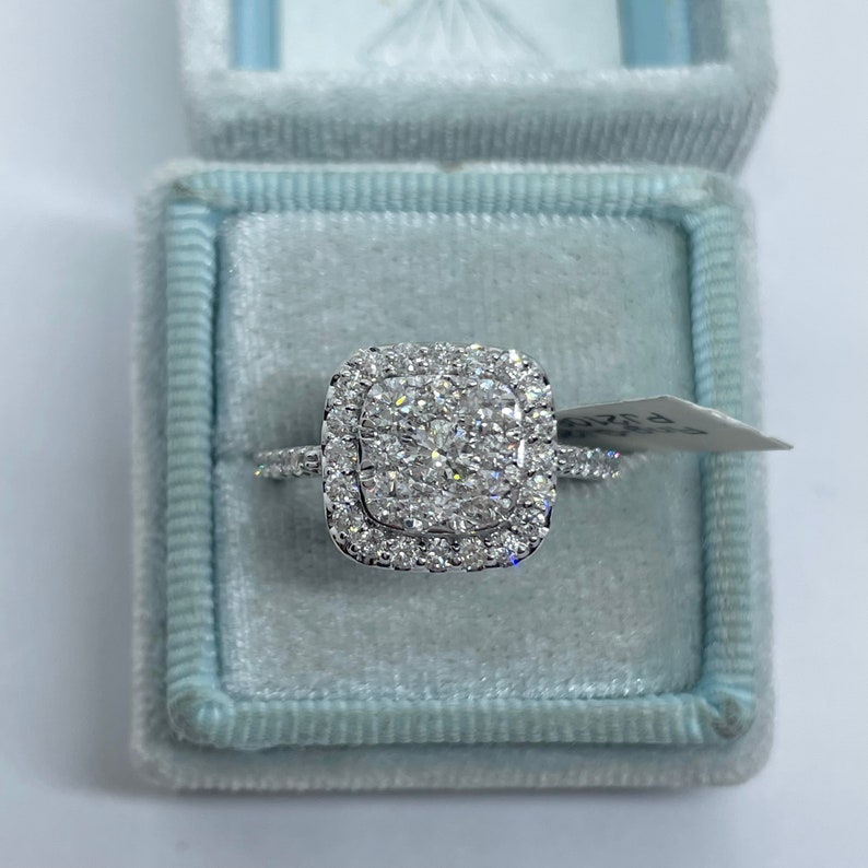 Cushion Diamond Ring, 14K White Gold Cushion Diamond Engagement Ring, Cushion Shape Engagement Ring Art Deco Antique image 7